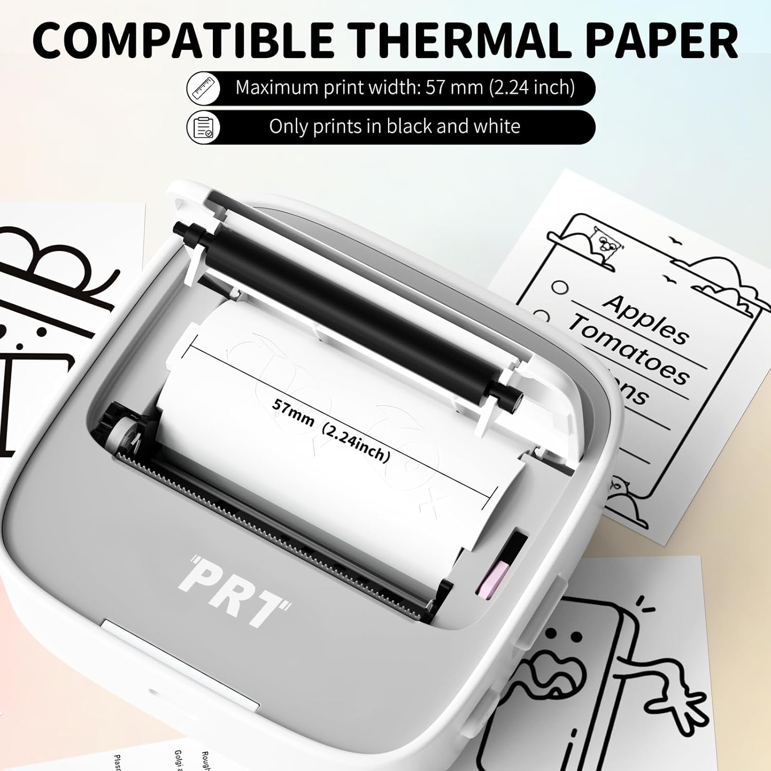 PRT Mini Sticker Printer, Portable Thermal Printer with 1 Roll Sticker Paper, Inkless Sticker Maker, Bluetooth Label Printer for Study Notes,Lists,Pictures,DIY Creations Printers for Home Use, Grey - Image 6