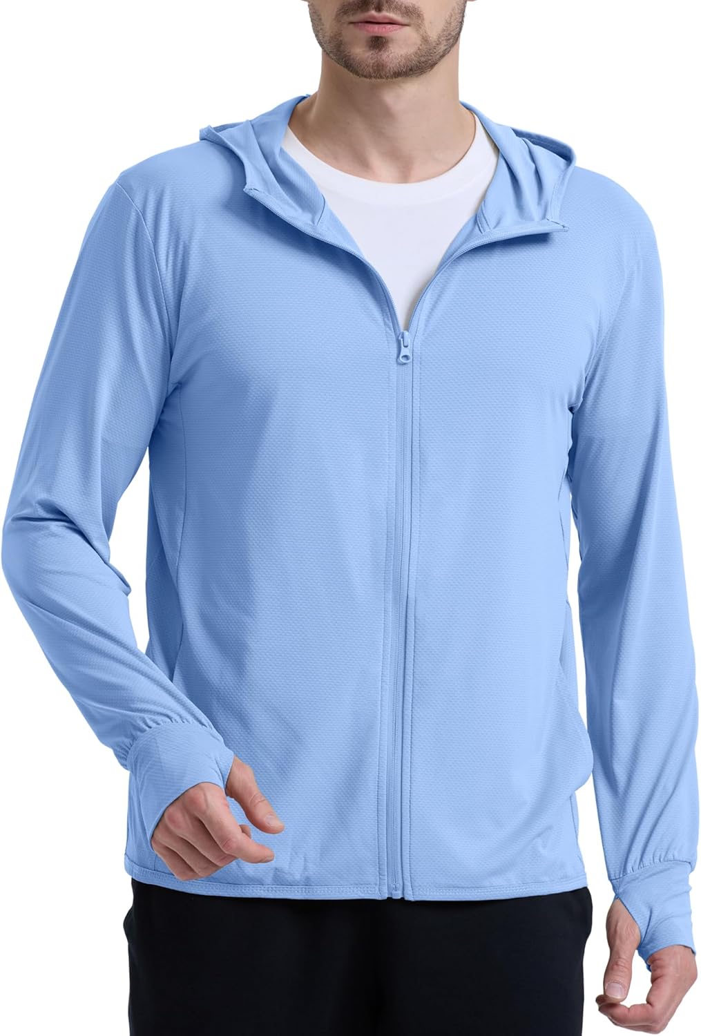 Men's UPF 50+ Sun Protection Lightweight Hoodie Jacket Full Zip Long Sleeve Hiking Fishing Outdoor Performance