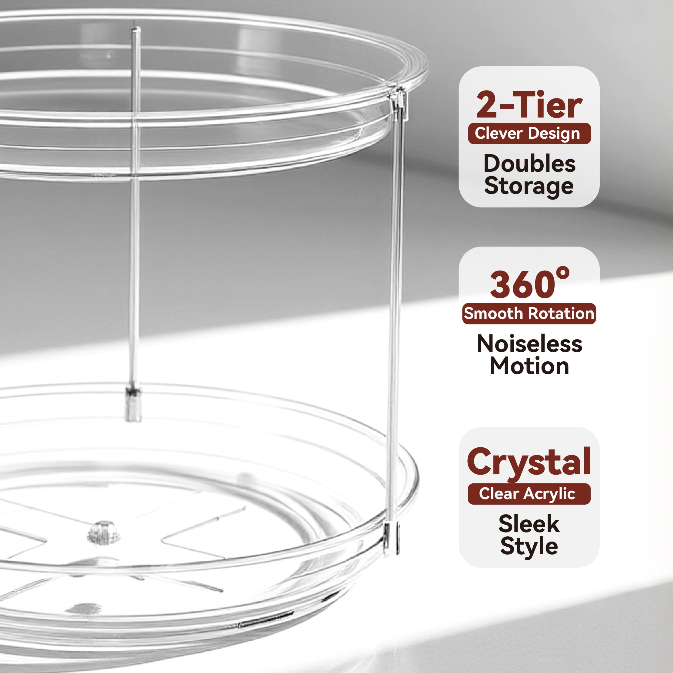 23.5CM Especiero Giratorio 360°, 2 Pisos Lazy Susan Despensa Organizador Especieros para Cocina Giratorio Estante de Plástico para Botellas, Cosmético, Armario, Despensa