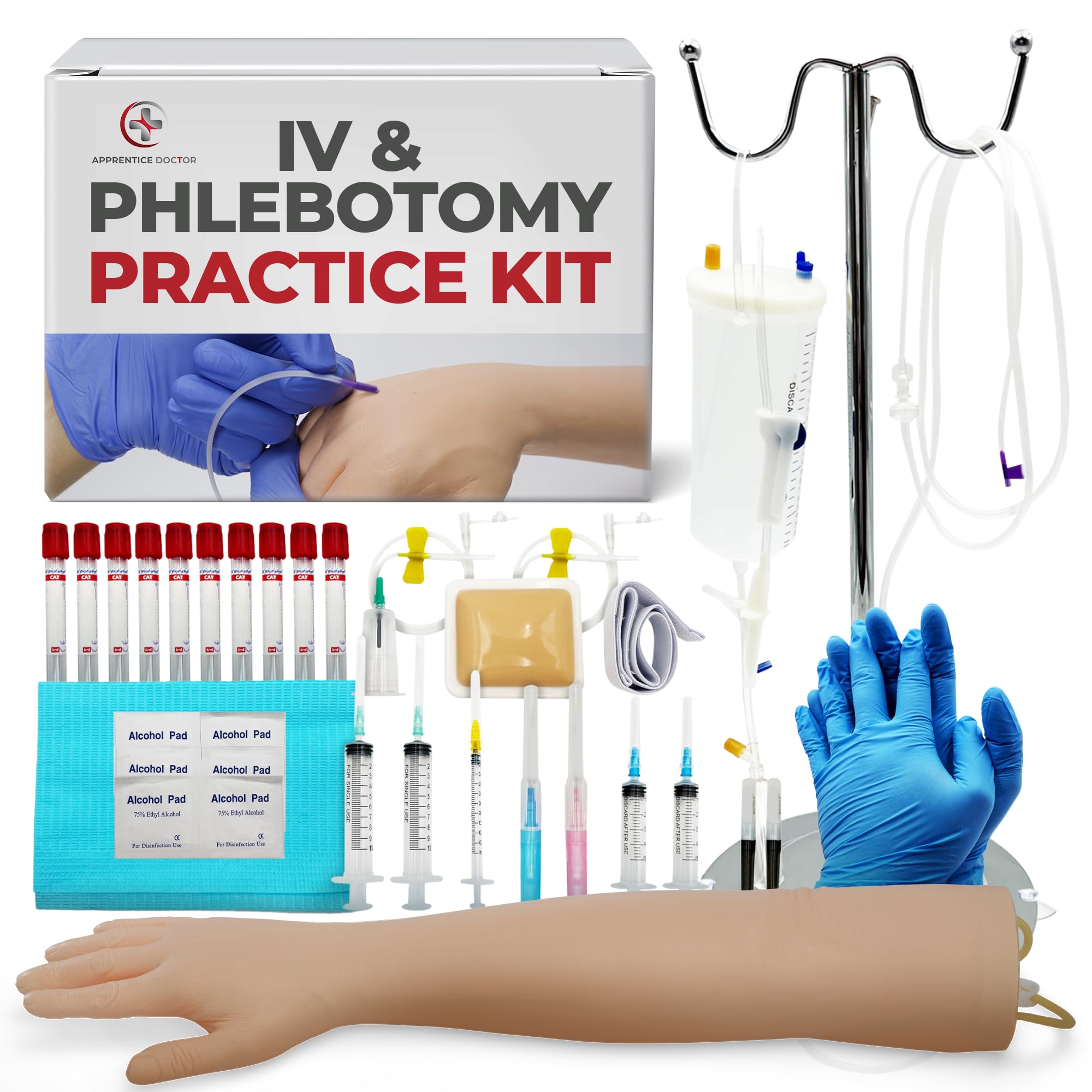 The Apprentice Doctor Phlebotomy Practice Kit – Complete Phlebotomy Training Arm for Venipuncture & IV Simulation | Designed for Medical & Nursing Students (Arm with Kit)