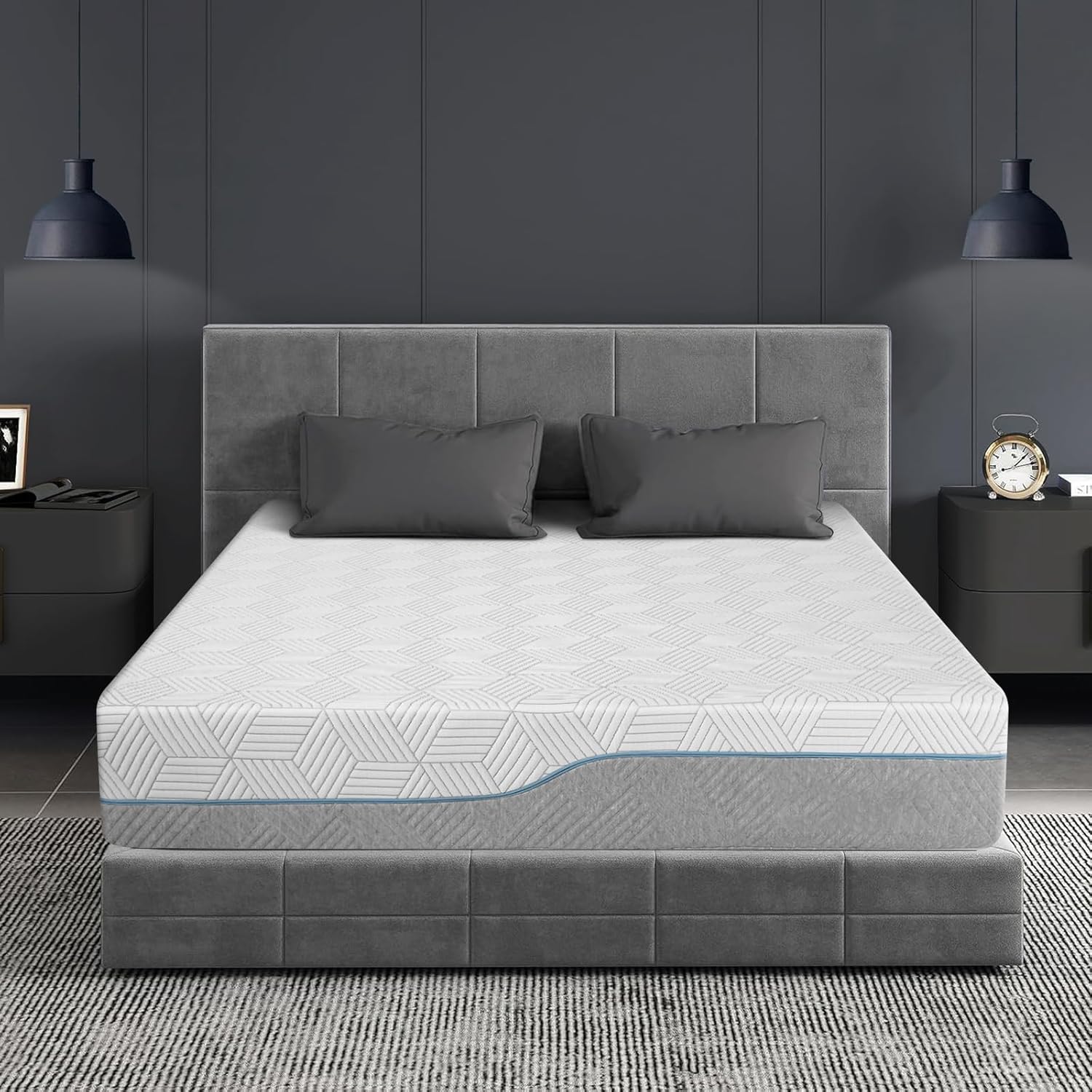 Extra Firm Mattress King 12 Inch with Cool Green Tea Gel, Premier Memory Foam Mattresses with Fiberglass-Free Cover, Medium Firm/Extra Firm High-density-Mattress for Back Pain,CertiPUR-US, 80''x76''