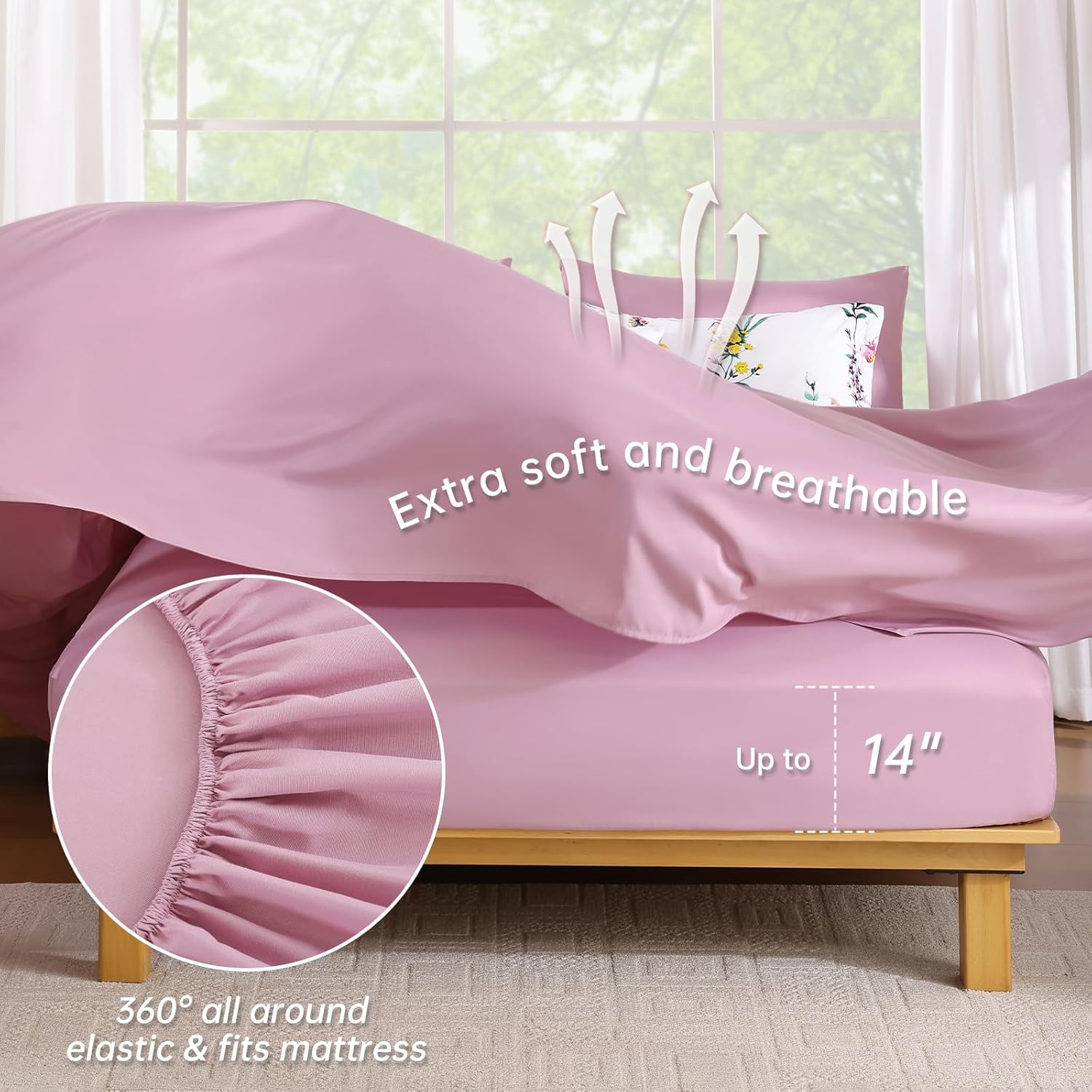 WONGS BEDDING Pink Comforter Set Queen Size, 8 Piece Bed in a Bag Colorful Floral Botanical Pattern Comforter with Sheets, Soft Farmhouse Reversible Complete Bedding Set for All Season - Image 9