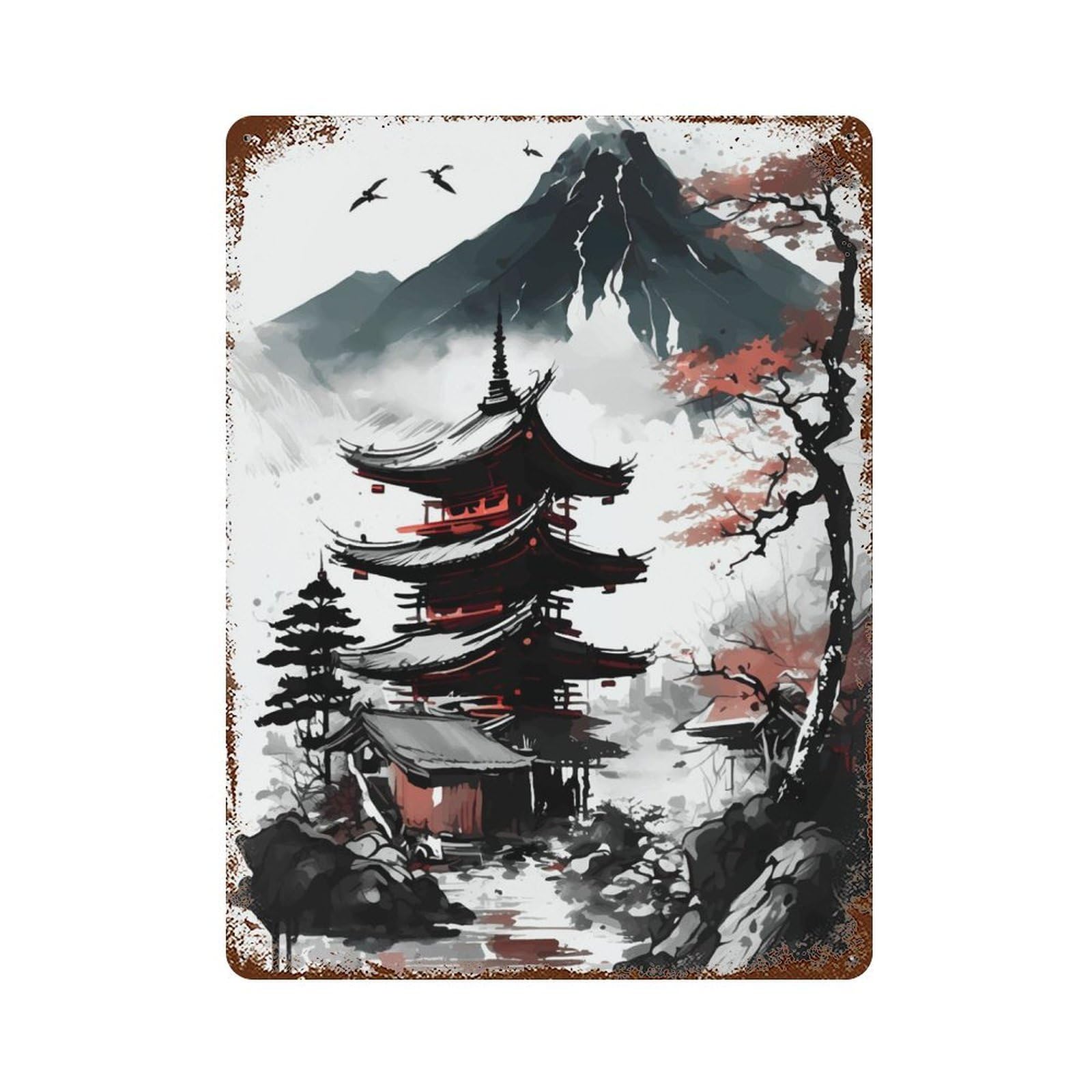 Rustic Tin Plaque Japan 15.7"x11.8", Retro Wall Decor for Shed, Workshop And Garage Wall Decor