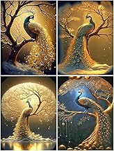 DCIDBEI 30 x 40 cm || 4 Pack of Round Diamond Painting Kit, 5D Diamond Painting Complete DIY Fantastic Animal Rhinestone Picture Anime Birds Wall Decoration for Children Adults at Home | Golden