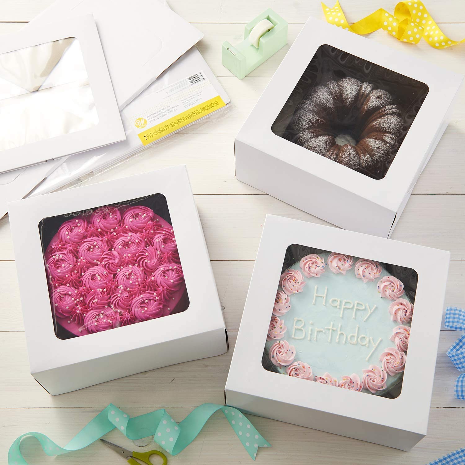 BIG BOX 5 White Cake Box 5 Piece 10x10x5 Inches White Bakery Boxes with Window Cake Box for Pastries, Cookies, Pie, Cupcakes