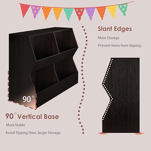 Miniatura 4 de DINZI LVJ Estantería para niños, organizador de almacenamiento de juguetes, armario de almacenamiento de juguetes de madera, estantería para niños