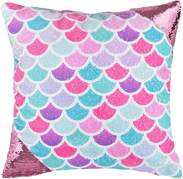 WERNNSAI Mermaid Scale Pillow Cover - 40 ×40 cm Pink Sequins Throw Pillow Cases Birthday Xmas Gift Decorative Cushion Covers for Sofa Couch Bed Car(NO Pillow Inserts)