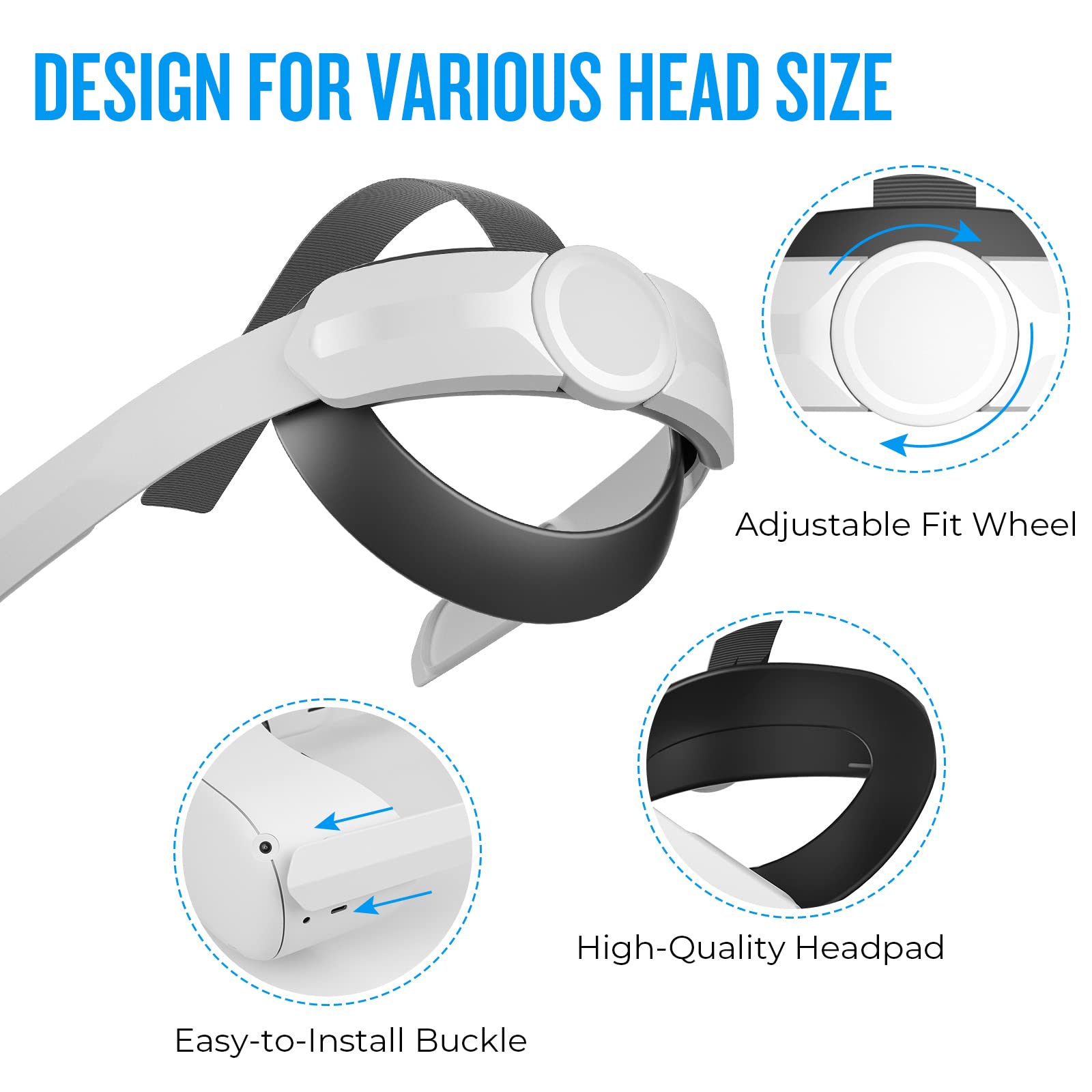 Hevanto Correa para Oculus Quest 2, Correa Elite Reducir la Presión de la Cabeza, Ajustable Correa Reduce la presión de la Cabeza, Accesorios para Oculus Quest 2