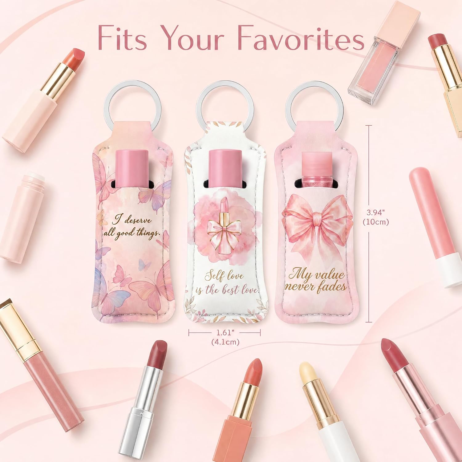YOJO 3PC Lipstick Holder Keychain Portable Chapstick Case with Metal Clasp Cute Lip Balm Pouch Bag Accessory Gift for Women Sister Friend image 4