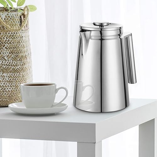 Miniatura 8 de Meelio Cafetera pequeña de prensa francesa, prensa francesa con aislamiento de doble pared, acero inoxidable, incluye 4 fliters adicionales (27.1 fl