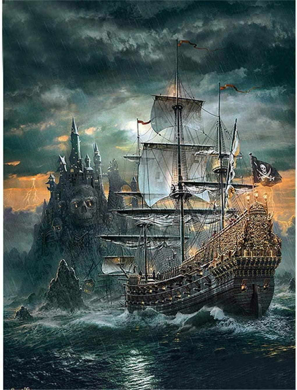 1000 Pieces Jigsaw Puzzles for Adults Teens Pirates Sailboats Fun Game Props Educational Toys Decompressing Intellectual Puzzles Gift for Easter Hallowen Christmas Birthday