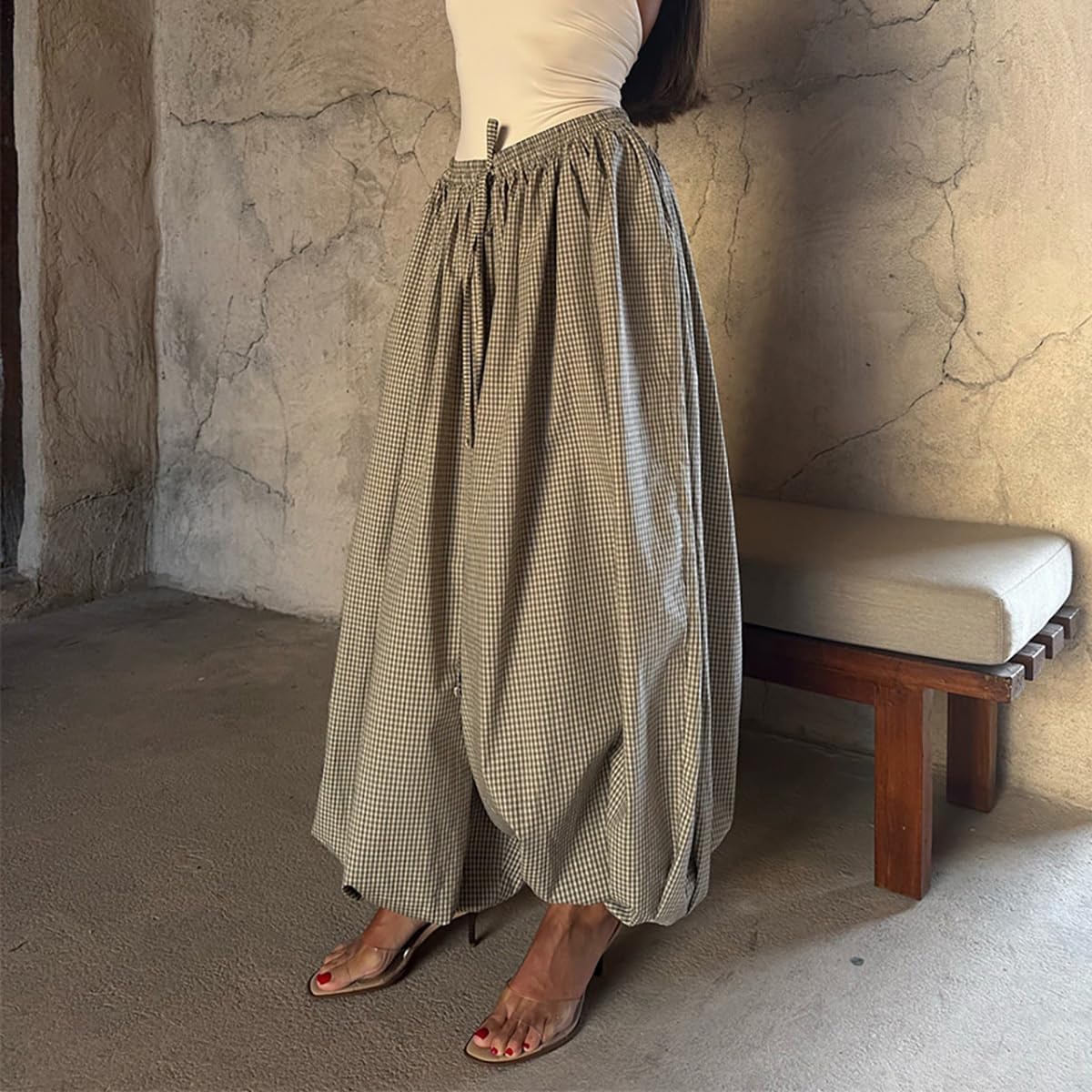 Women's Y2k Balloon Pants Drawstring Elastic Waist Wide Leg Harem Pants 2026 Trendy Baggy Lantern Trousers with Pocket
