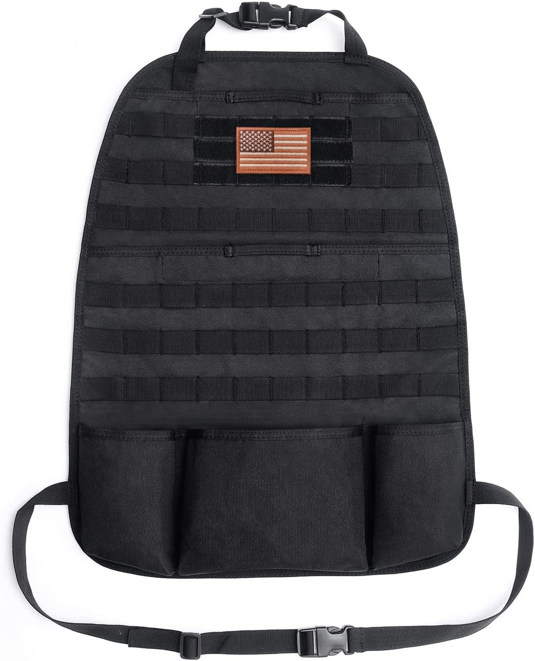 Molle Seat Back Organizer, Tactical Car Seat Cover Organizer Panel with Pouches, Molle Universal Vehicle Panel (Black)