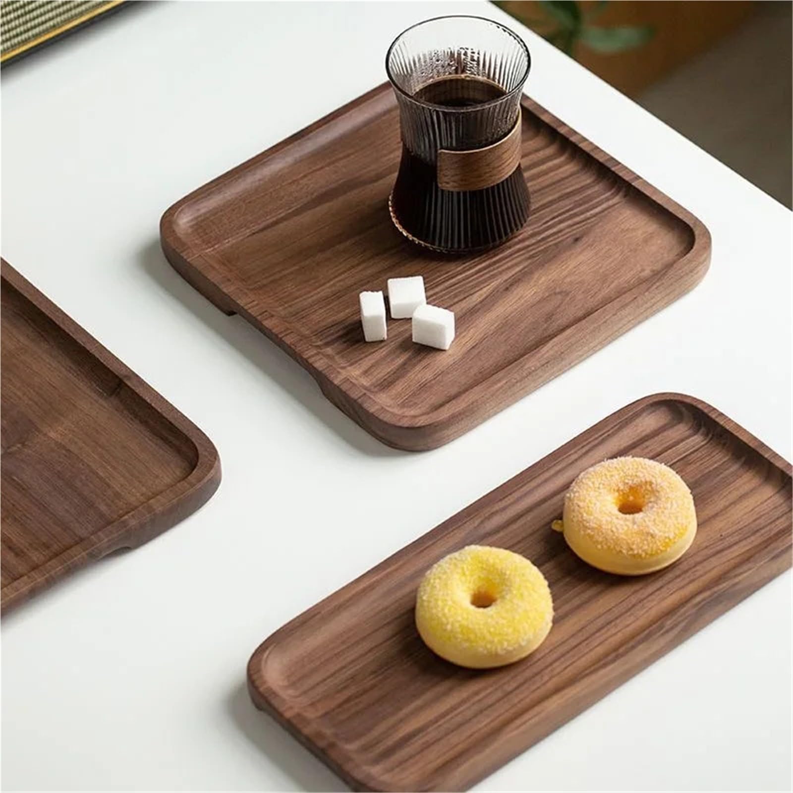Bandeja de Madera de Nogal Rectangular para Servir té, Fruta, café, Madera Maciza (35 x 24 x 2 cm)
