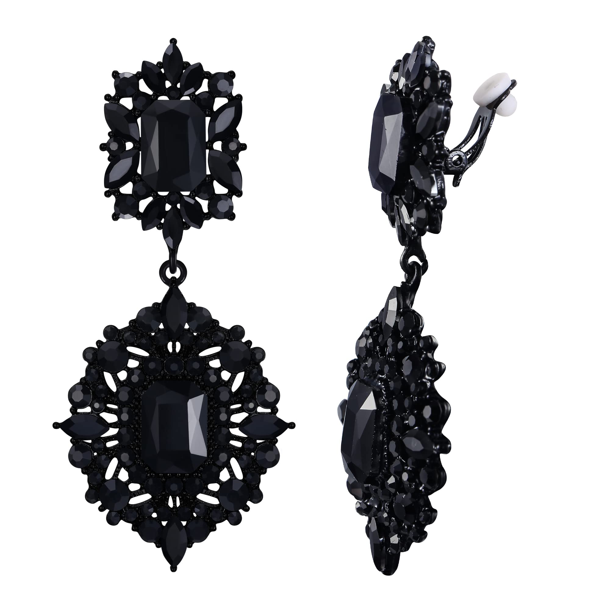 EVER FAITH Ohrclips Art Deco Vintage-Stil Party Gatsby Baumeln Chandelier Clips on Ohrringe für Damen Klar Silber-Ton