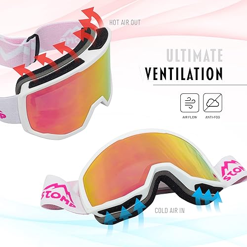 Miniatura 3 de STOMP Gafas de esquí y snowboard 100% protección UV400, lentes reemplazablescorreas para hombres, mujeres y jóvenes