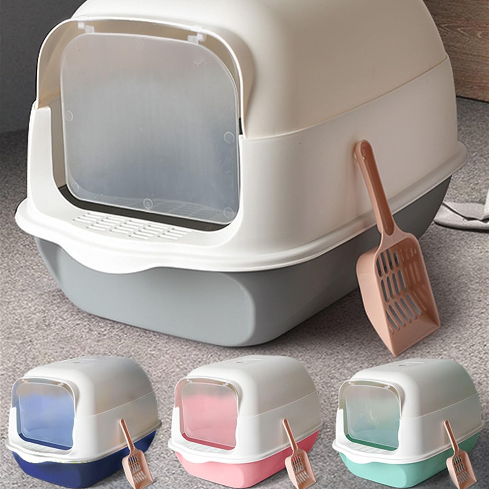 Lettiera per Gatti Grande lettiera for Gatti Oscurante, con Coperchio e Paletta, Privacy e Facile Accesso for la Pulizia Toilette per Gatti(Blue)