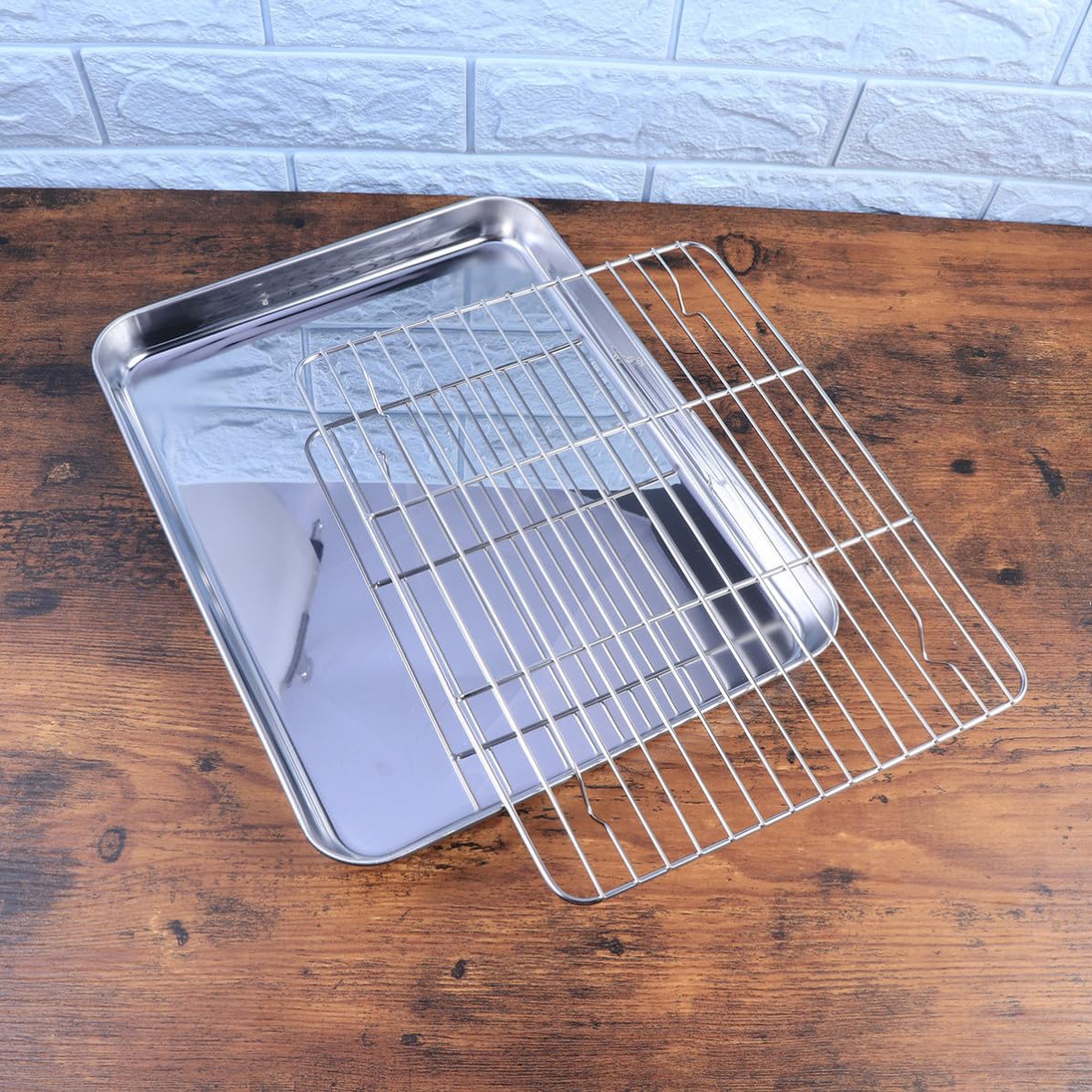 OSALADI Bandejas para Hornear Fácil Limpieza Juego de 2 y Rejillas de Acero Inoxidable Plata Mantienen de Pie, Adecuado para Pasteles y Uso en Restaurantes