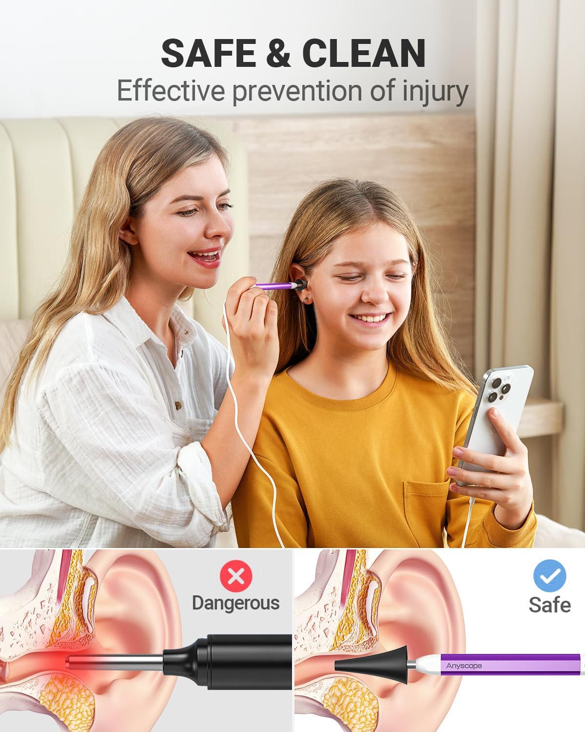HD Digital Otoscope, Video Ear Scope Otoscope with Light, Ultra Clear View Ear Camera with Ear Wax Removal Tools, Compatible with iPhone and Android Devices (Purple)