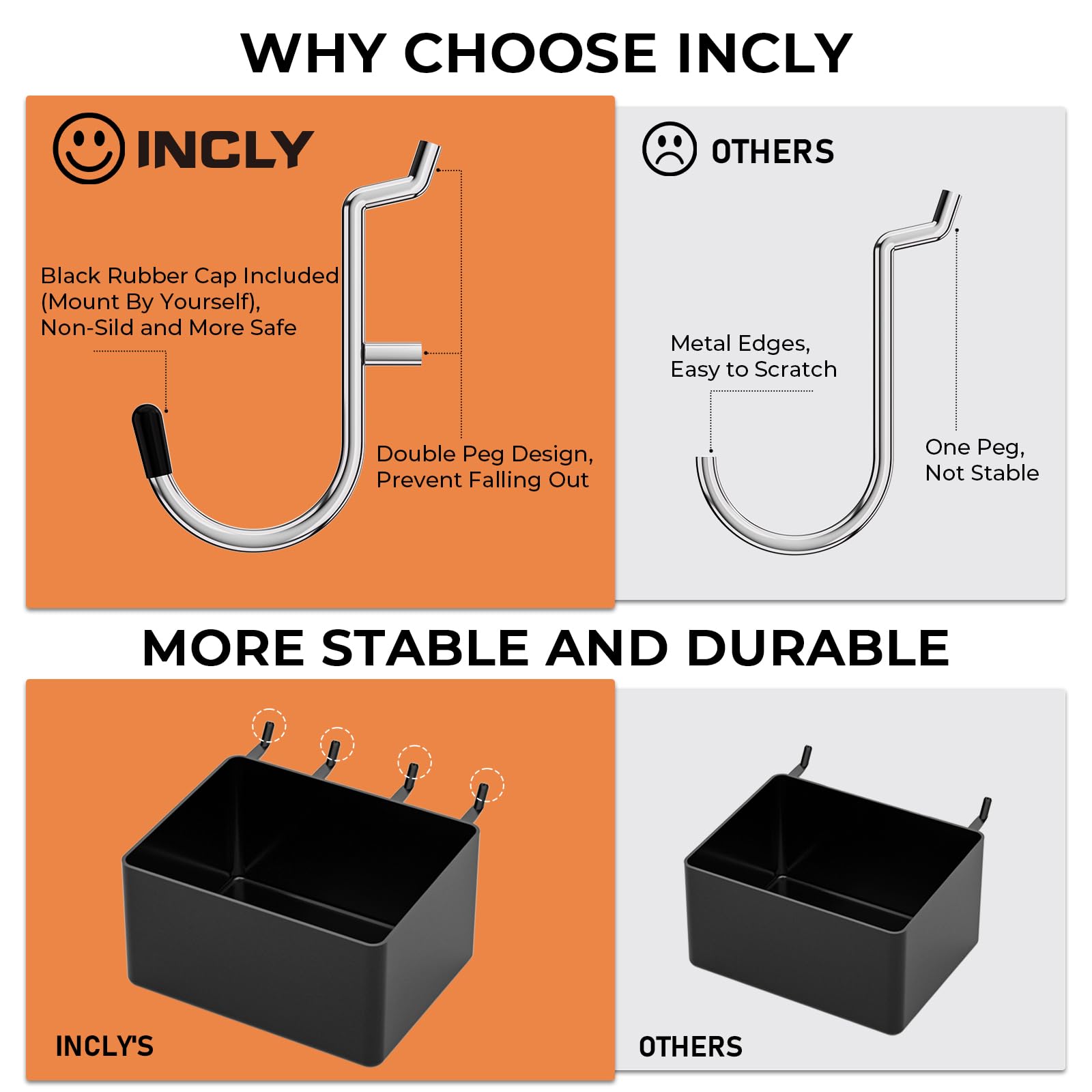 INCLY Kit organizador de accesorios para tablero de clavijas de 278 piezas, juego de ganchos para tablero de clavijas con contenedores para organizar herramientas, surtido de ganchos para tablero de