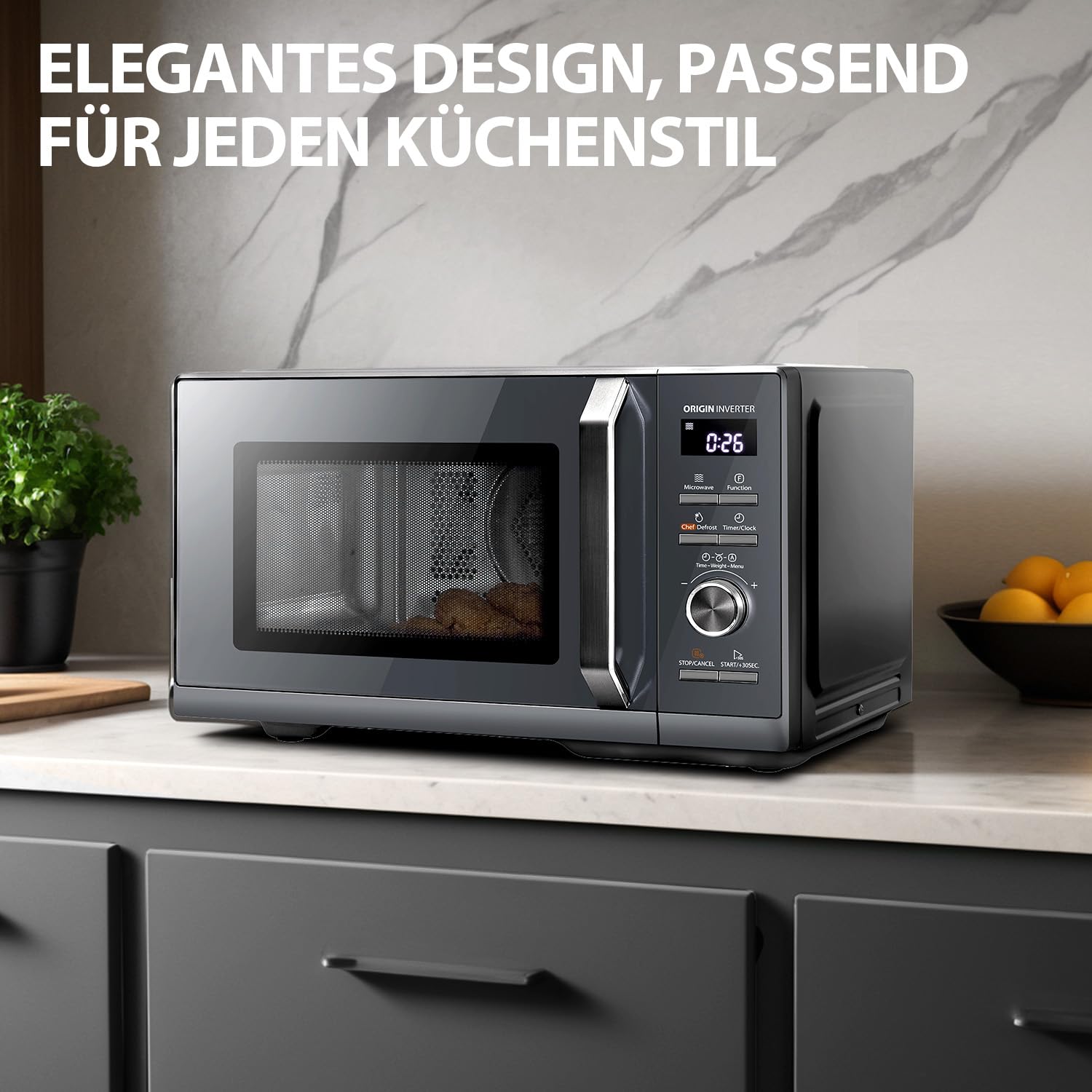 Toshiba Horno microondas 26L aire caliente combinado, 6 en 1 900 W con cocina de vapor en gris Morandi, 6 programas 10 niveles de potencia, 10 menús automáticos, MW3-AC26PFI(MG)