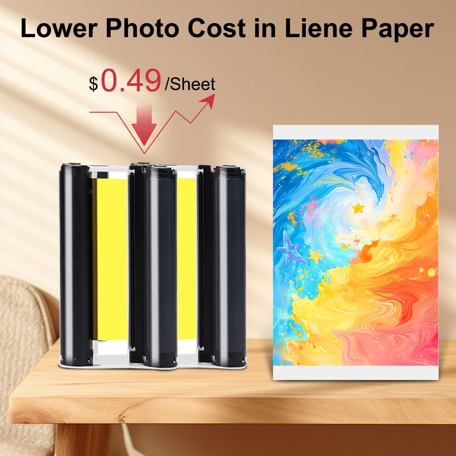 Compatible with Liene Amber M100/M200/M110/M210 4x6" Photo Printer 80 Sheets Photo Paper & 2 Ink Cartridges Refill,Only for DHP512/DHP513/DHP514/DHP515 Printer,Dye Sublimation, Water & Oxidation-Proof