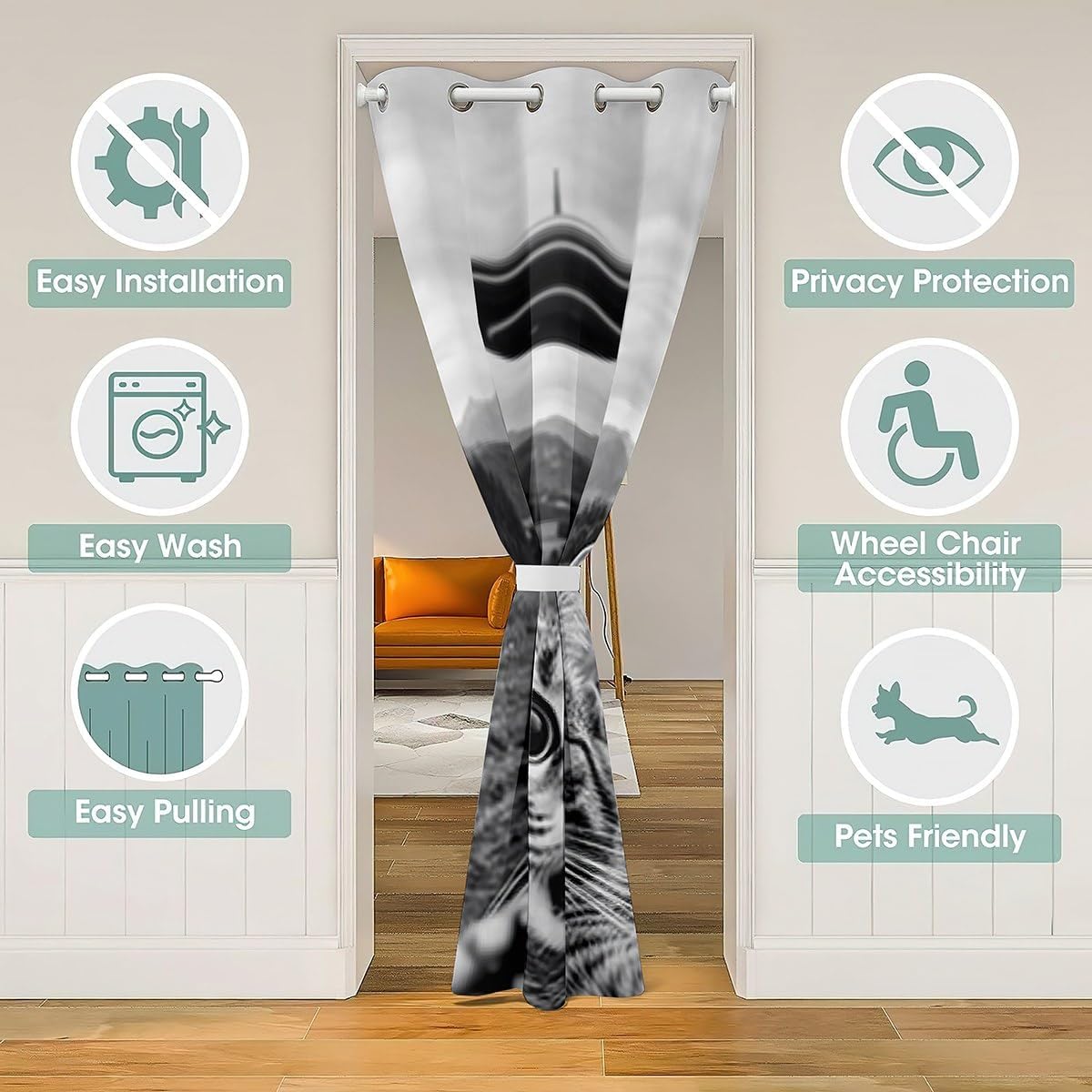 jejeloiu Cat Door Curtain for Doorway Privacy Funny UFO Kitten Closet Cover for Kids Boys Girls Teens Cats Lover Room Divider Curtain for Bedroom Living Room 34x80 Inch 1 Panel Insulated Thermal