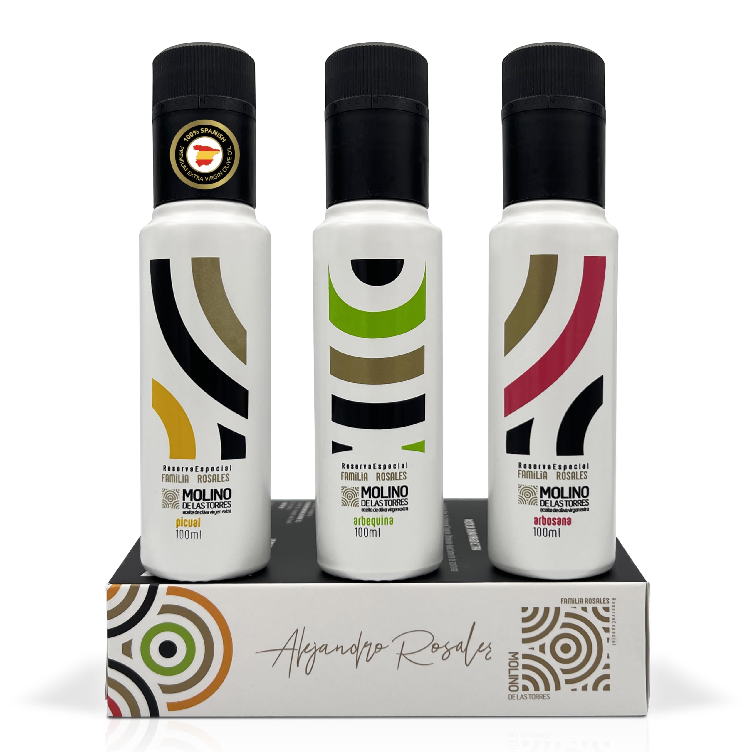 MOLINO DE LAS TORRES 3 x 100 ML Huile d Olive Extra Variété PICUAL, ARBEQUINA, ARBOSANA d’origine Andalousie Espagne- Huile Olive Récolte Précoce (Octobre 2025) de qualité supérieure