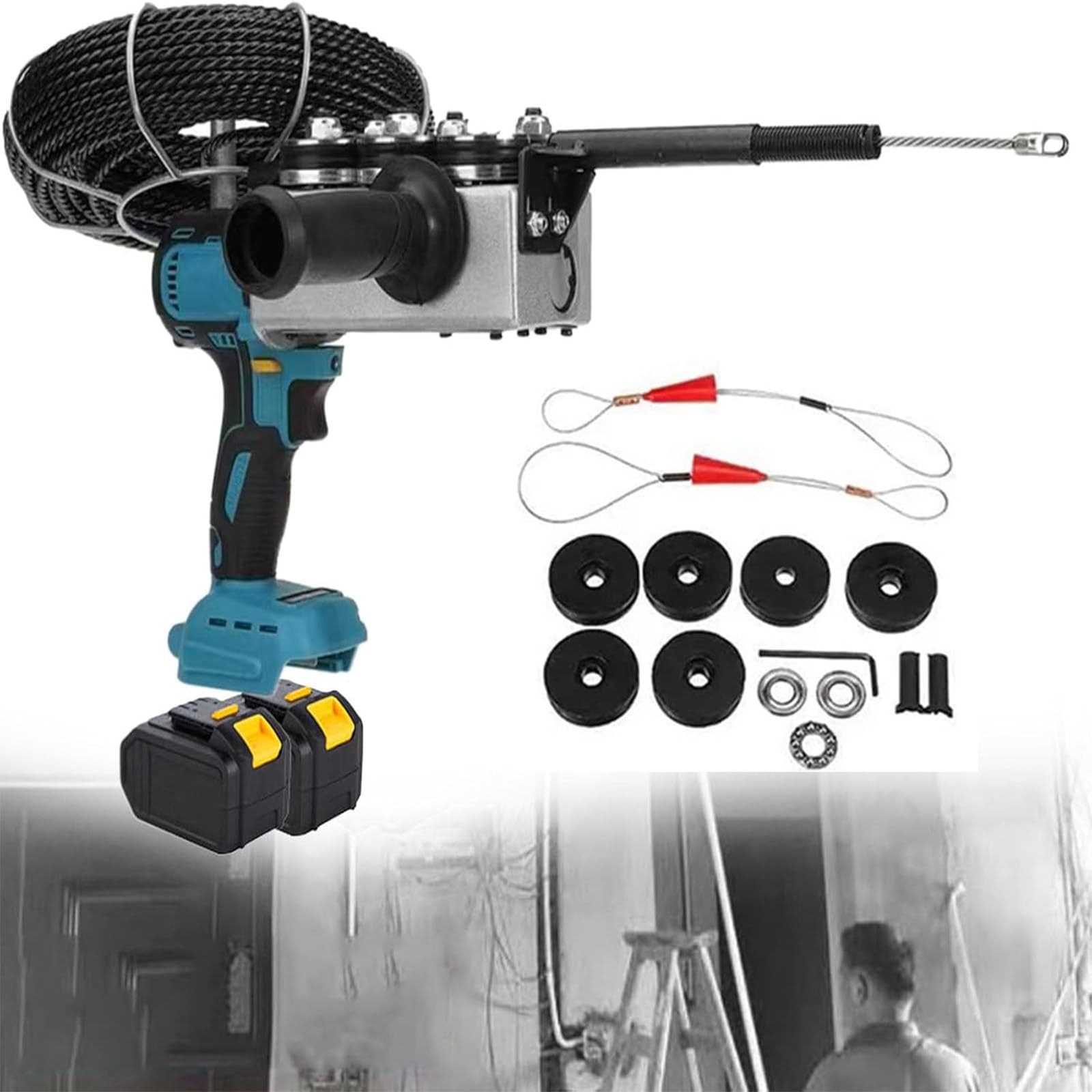 Tirador de Cables,Guía pasacables Profesional, Máquina encordadora baterías Litio, Tirador de Cable magnético, Ayuda para enhebrado Cables, Herramienta Hacer Hilos PVC,2*battery