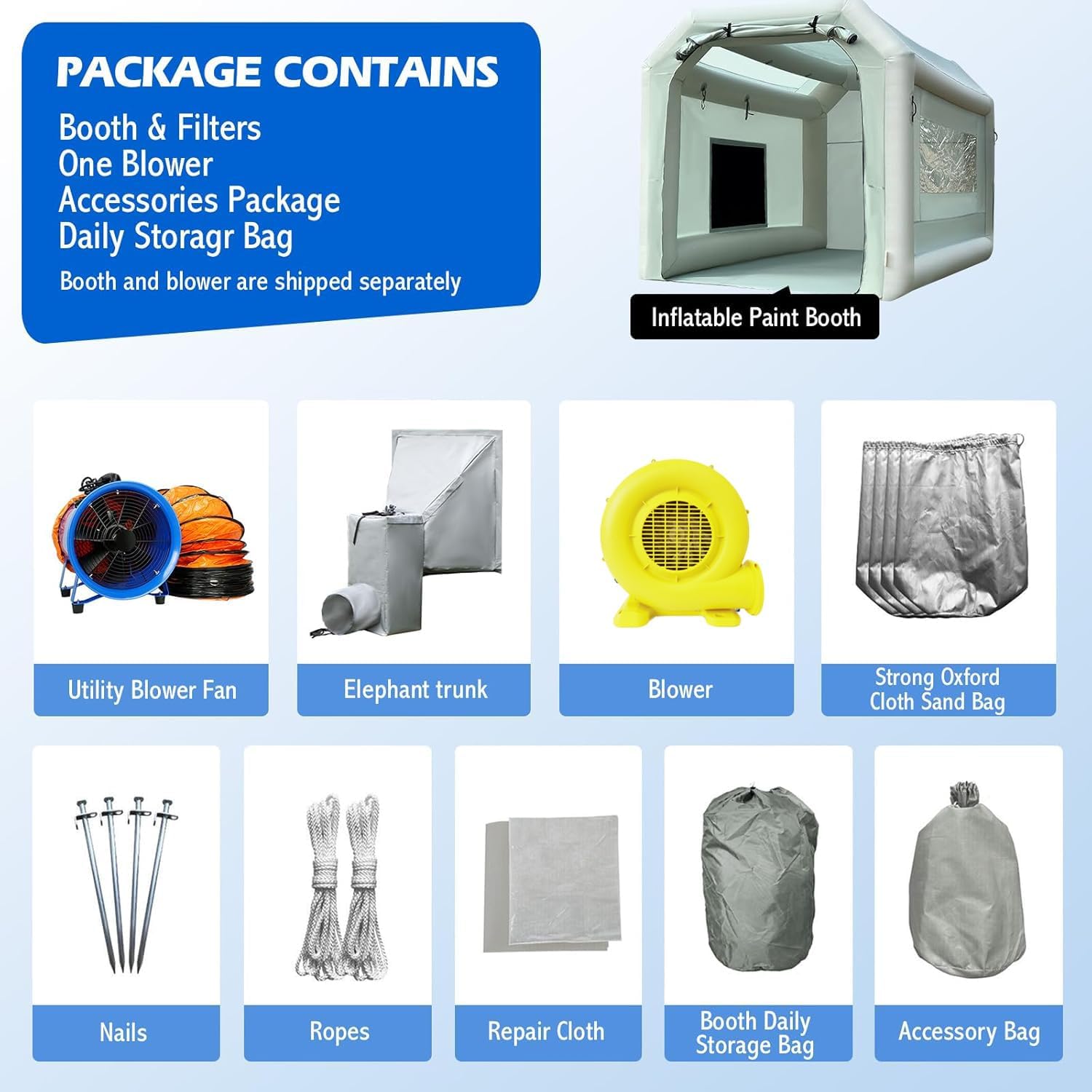 OZIS Inflatable Paint Booth Tent with Air Draft Device & Blower,Portable Spray Paint Booth with Air Filter System Blow Up Paint Booth for Auto Parts, Furnitures Painting
