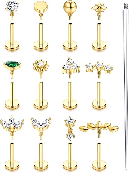 KRFY 16 g / 18G Piercing Tragus stal chirurgiczna, hipoalergiczny, piercing Helix ucho Tragus złoty/srebrny, kolczyk do ust labret, nos, 6/8 mm, dla kobiet i mężczyzn