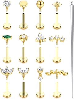 KRFY 16 g / 18G Piercing Tragus stal chirurgiczna, hipoalergiczny, piercing Helix ucho Tragus złoty/srebrny, kolczyk do ust labret, nos, 6/8 mm, dla kobiet i mężczyzn