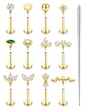 KRFY 16 g / 18G Piercing Tragus stal chirurgiczna, hipoalergiczny, piercing Helix ucho Tragus złoty/srebrny, kolczyk do ust labret, nos, 6/8 mm, dla kobiet i mężczyzn