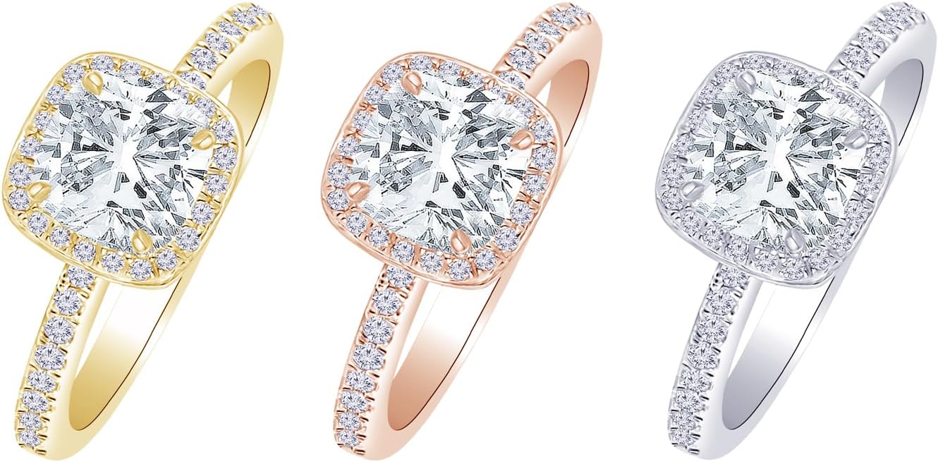 1 to 1.25 Carat LAB GROWN DIAMOND Classic Halo Style Cushion Shape Cushion Cut Diamond Engagement Ring (G-H Color VS1-VS2 Clarity) - Image 5