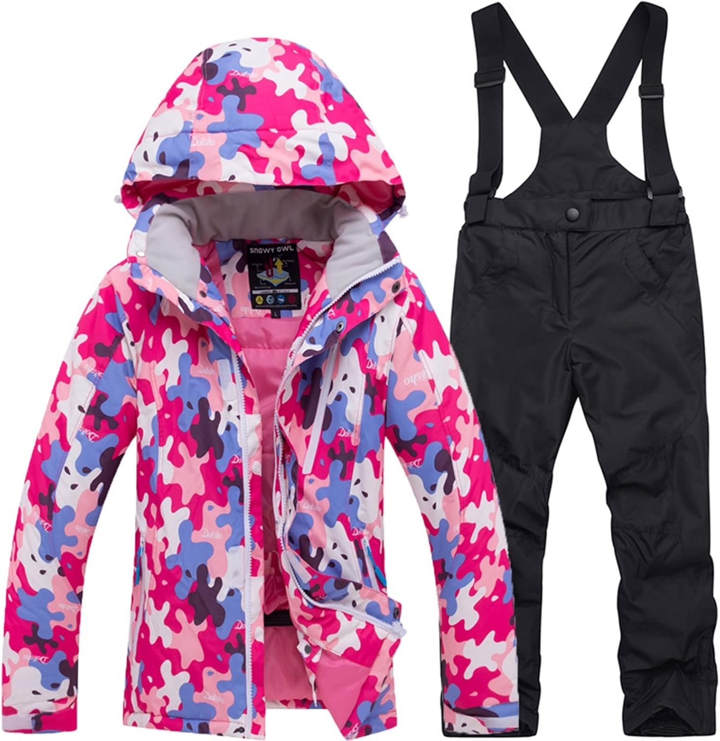 Wygwlg Girls Snowboard Ski Suit, Girls Thicken Warm Snowsuit Hooded Ski Jacket and Pants, Insulated Windproof Waterproof