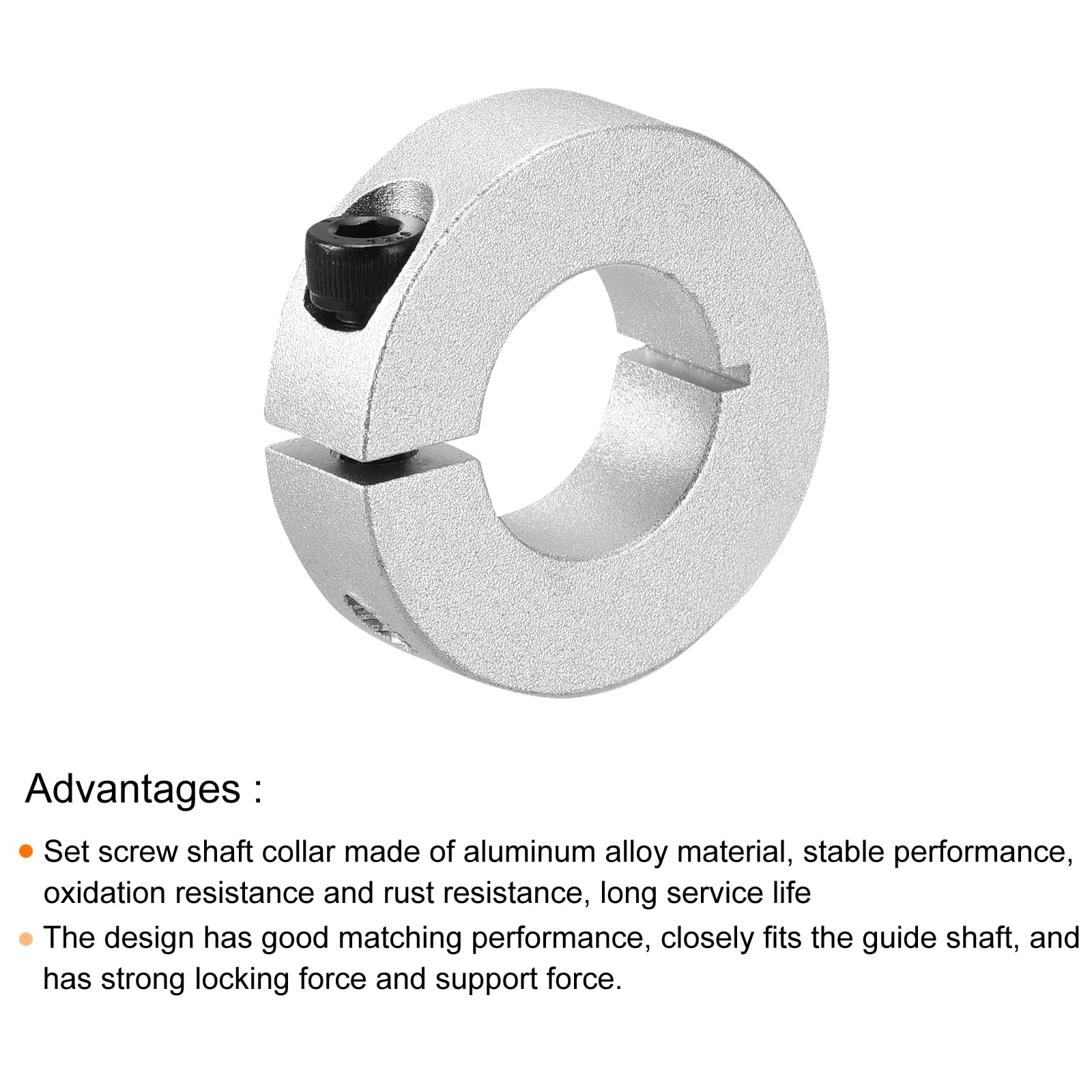 MECCANIXITY Collar de eje de 1 pulgada de diámetro único de aluminio dividido collar de sujeción collares de eje con tornillo de ajuste tono plateado, paquete de 2