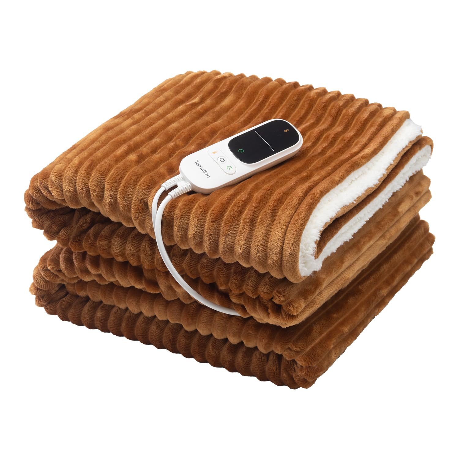 Terraillon Couverture chauffante Plaid Chauffant Sherpa 180x130 cm KOOMY | Arrêt Automatique, 9 réglages de température, Chaleur Pendant 9h, Lavable en Machine, 180x130 Cm, Sherpa et Flanelle