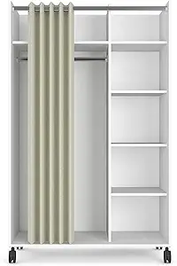 Tvilum, White/Natural Fabric Lola Mobile Wardrobe with Curtain