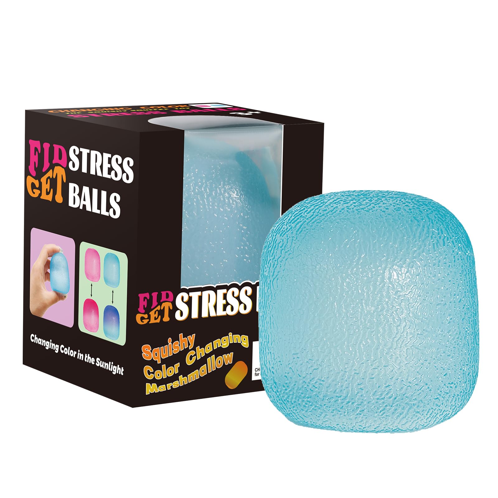 Fidget Toys Stress Balls for Kids & Adults, Sunlight Color-Changing Malt Sugar Squishy, Slow Rise Gel Ball