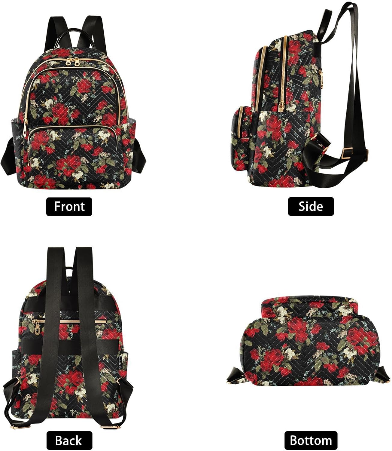 ALAZA Red Roses Black Women’s Backpack Purse Causal Daypack Work Travel College Business Trip Bag Shoulder Bag