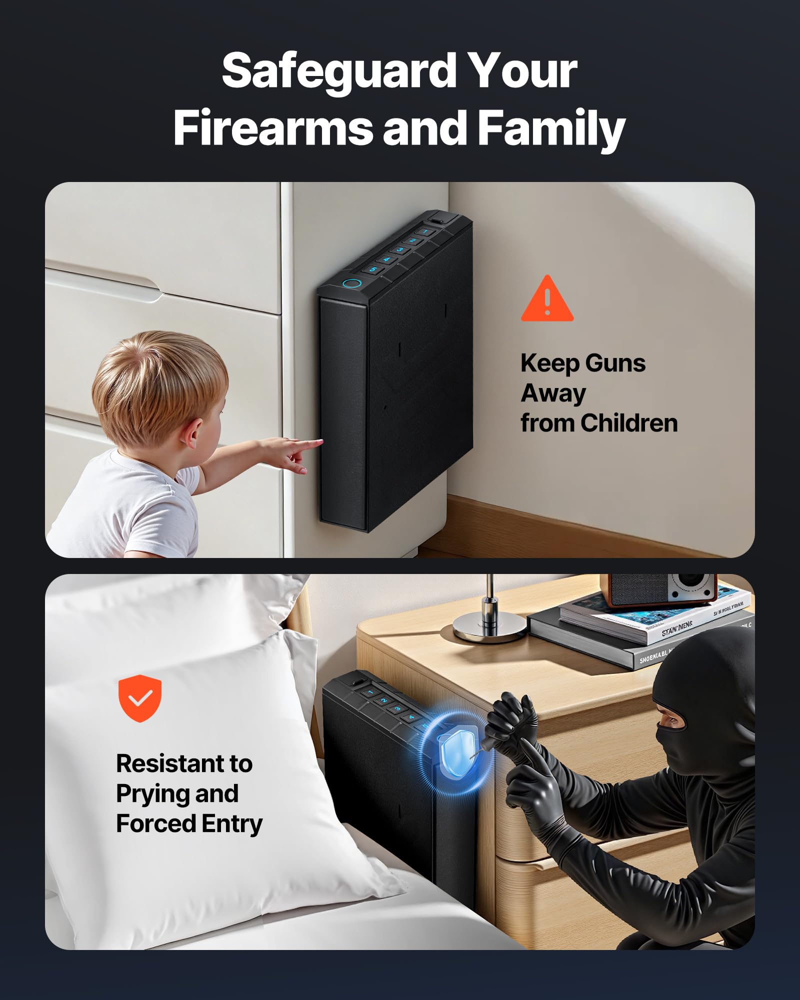 VEVOR Caja Fuerte para Pistolas, Control Deslizante, 3 Formas de Acceso: Huella Dactilar, Contraseña, Llave, Capacidad 1 Pistola 1 Cargador, Negro