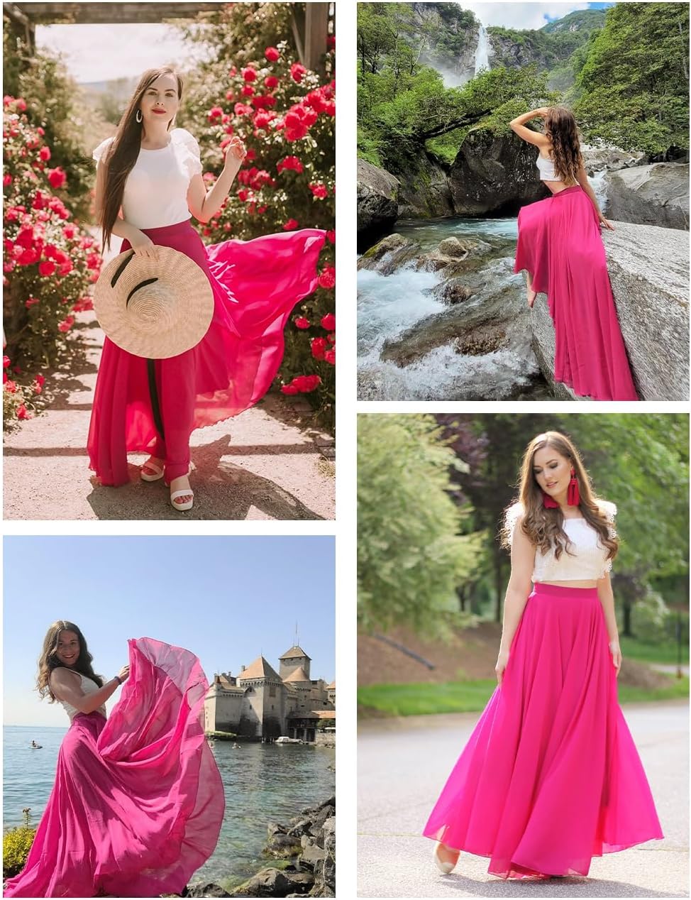v28 Women Full/Ankle Length Elastic Pleated Retro Maxi Chiffon Long Skirt - Image 4