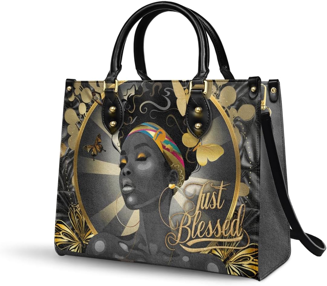 Afroyla African Black Women's Leather Bag, Medium Size, Premium Vegan Leather, Valentine's Day Gifts for Her, Wife, or Mother - Image 2