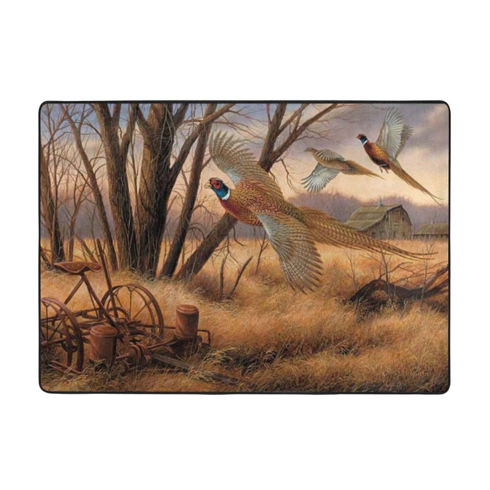 Tapis imprimé chasse faisan grand tapis salon bureau table basse 203x147