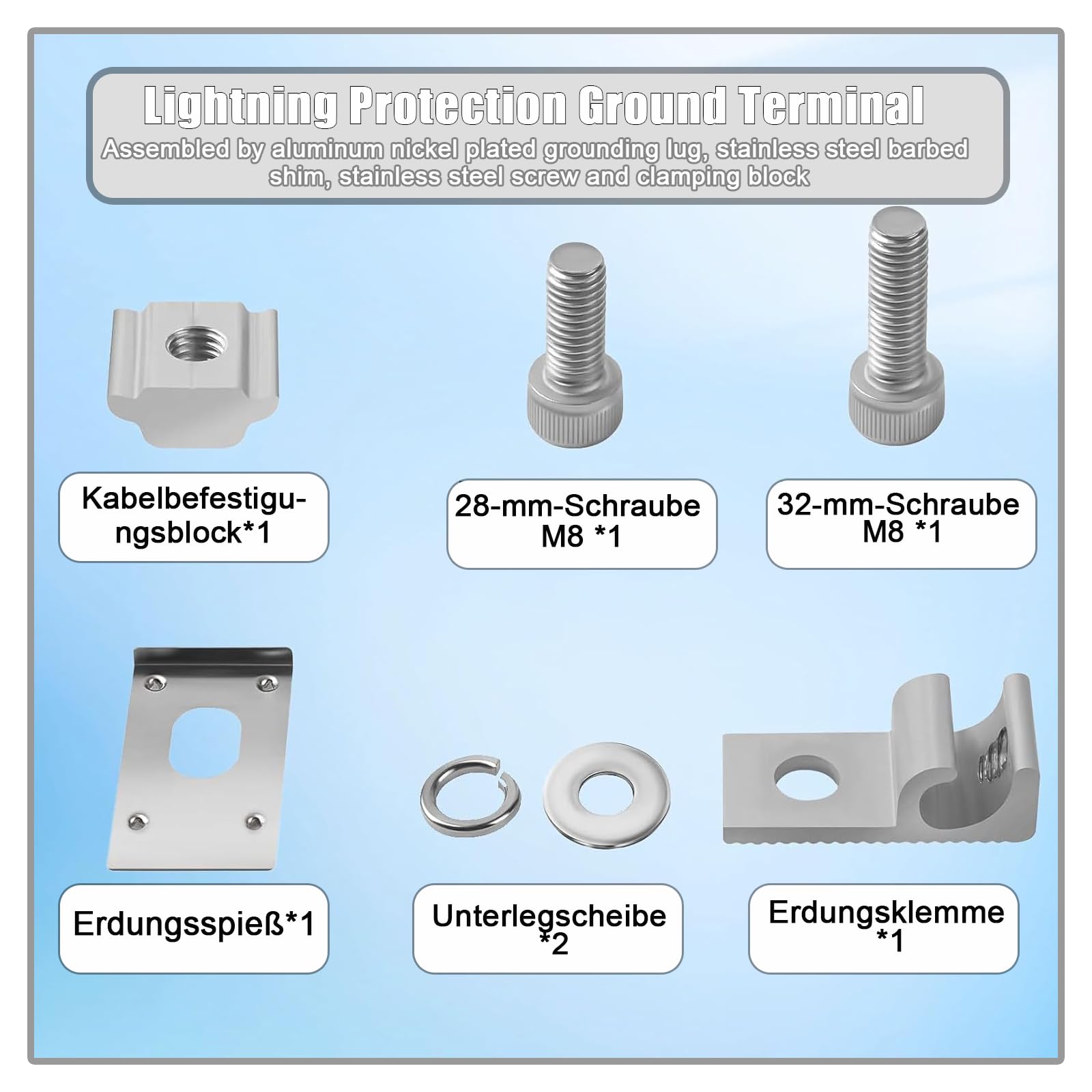 15 Stück Solarpanel Erdungsclips - Aluminium PV-Modul Erdungsklemme Set, Universelle Photovoltaik Erdungsösen für Schienensystem & Solarmodul Montage, Unterkonstruktion Zubehör