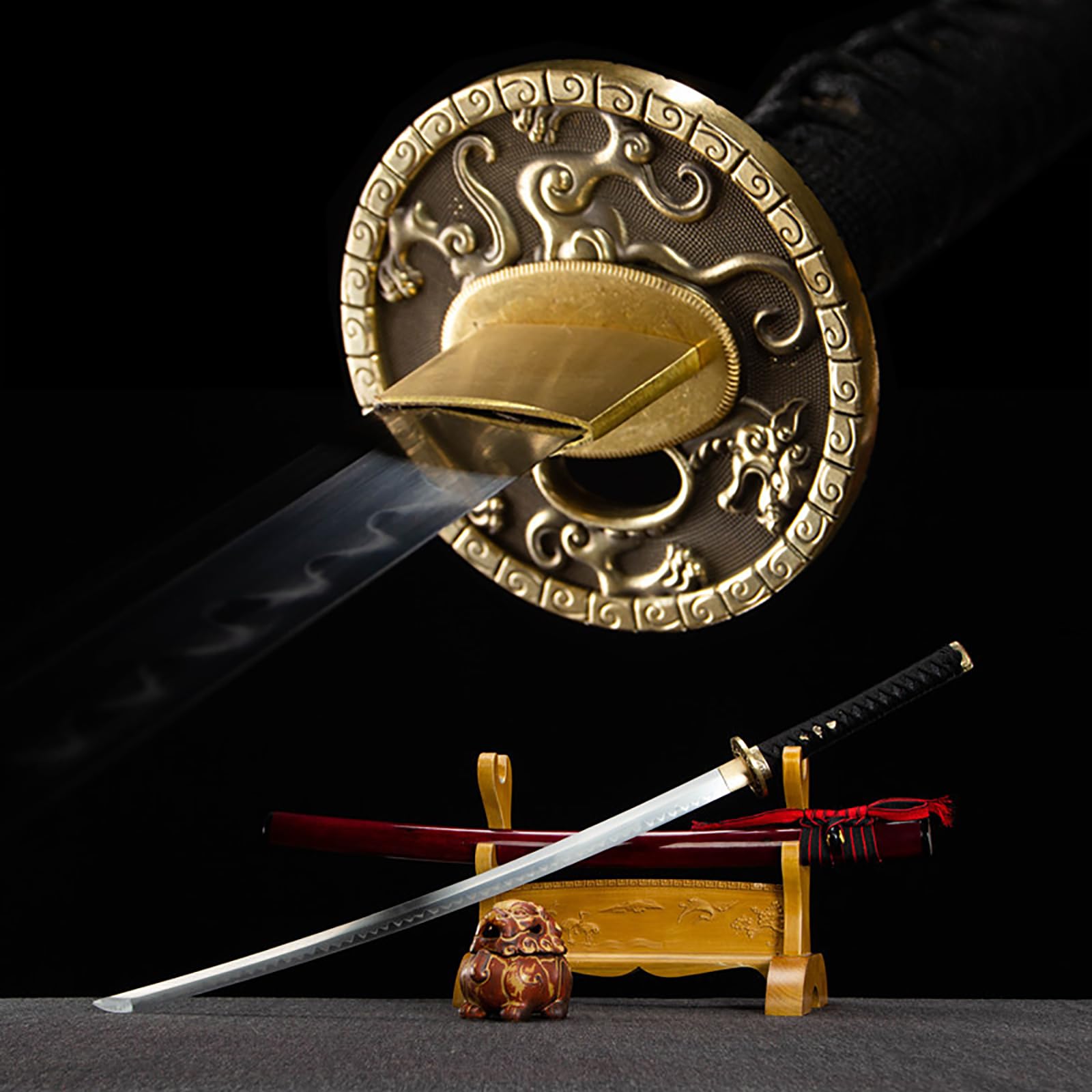Japanisches Katana mit Scheide,T10 Stahl Samurai-Schwert,Echtes Handarbeit Metallschwert,für Cosplay,Training Sammeln & als Geschenk 103cm