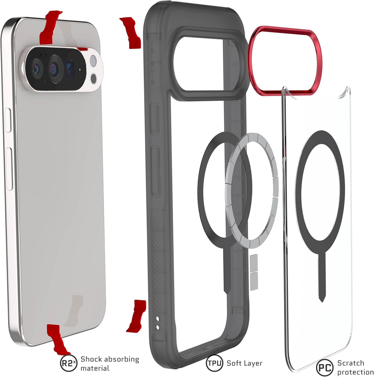 Ghostek Covert Clear Pixel 10 Pro XL Case - Compatible with MagSafe, Magnetic Shockproof Protective Phone Cover Designed for 2025 Google Pixel10 Pro XL (6.8") (Smoke)