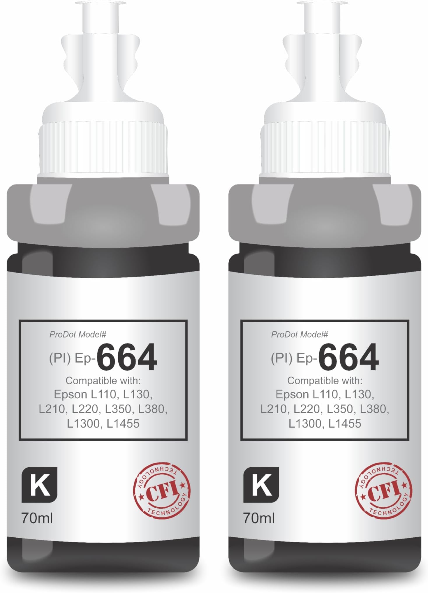 ProSeries Ep-664 Inkjet Ink Refill Compatible with Epson L100, L130, L210, L220, L300, L310, L350, L355, L360, L380, L485, L565, L655, L1300, L1455 Ink Tank Printers (70 ml, 2 x Black)