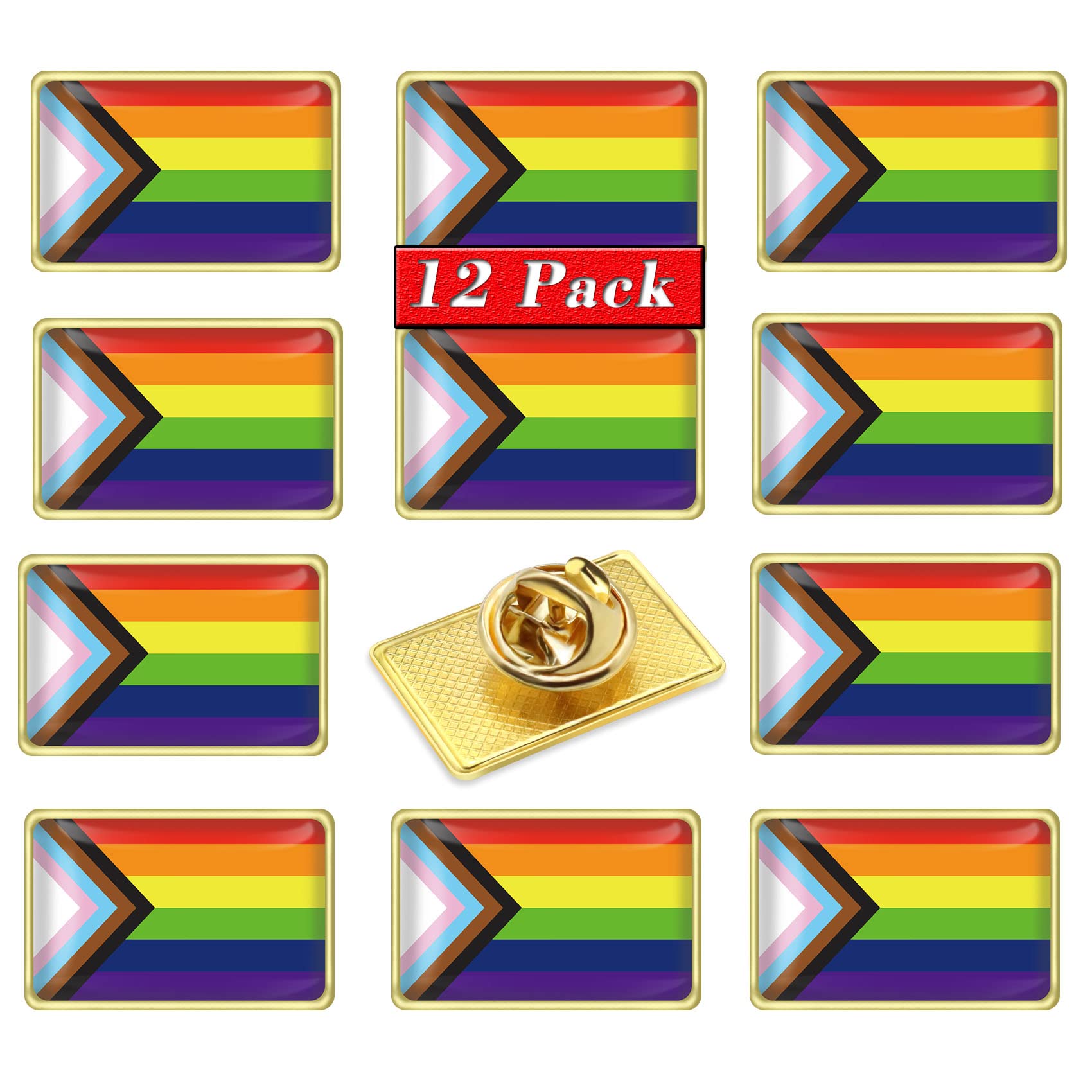 6/12/24/48Pcs Inclusive Progress Pride Pin Rainbow Gay Flag LGBT Enamel Progressive Lapel Pins Bulk Decoration for Clothes and Bags Gifts