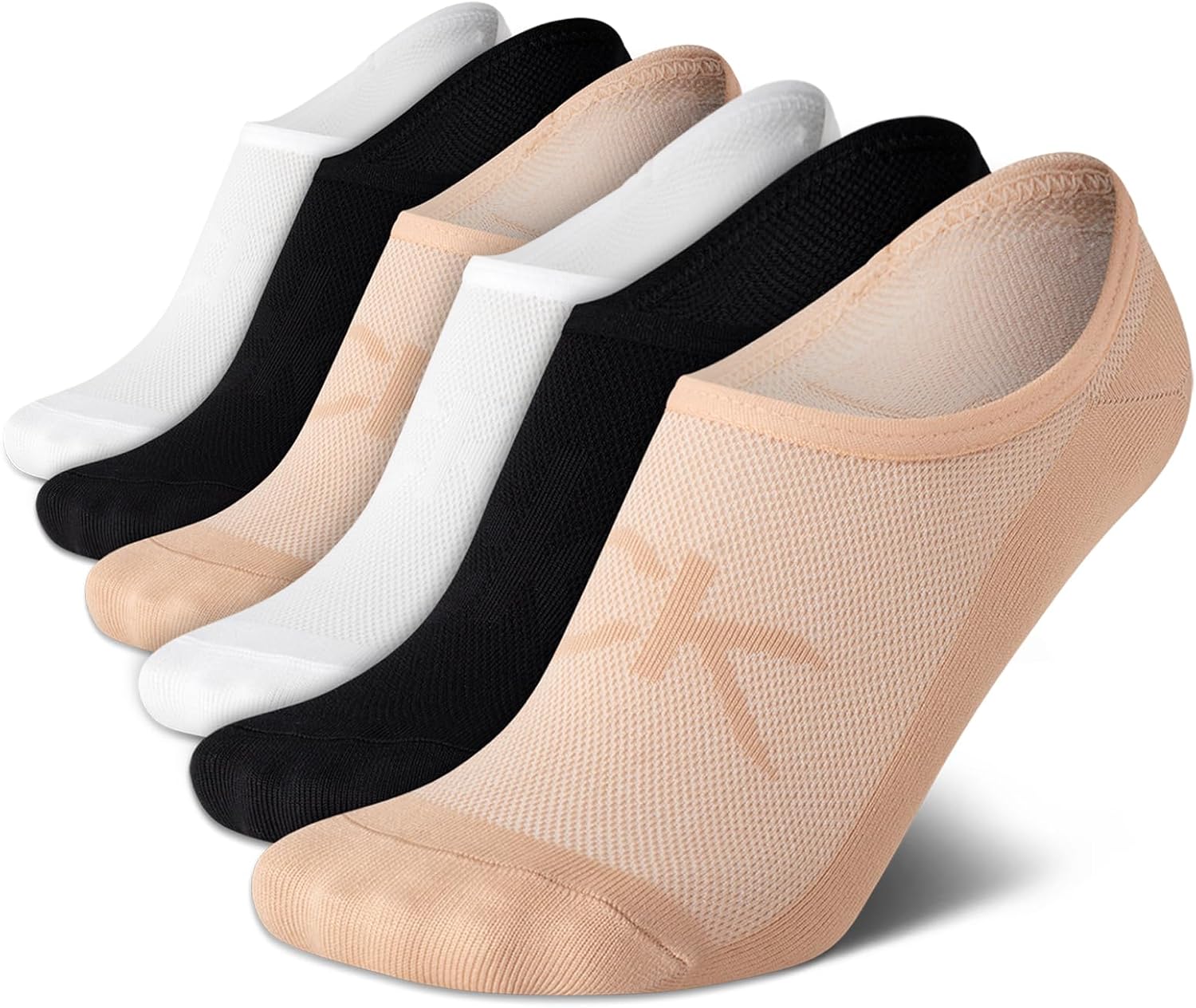 Calvin Klein Womens No Show Socks - 6 Pack Non Slip Heel Lightweight Cotton Blend Invisible Liner Socks for Women